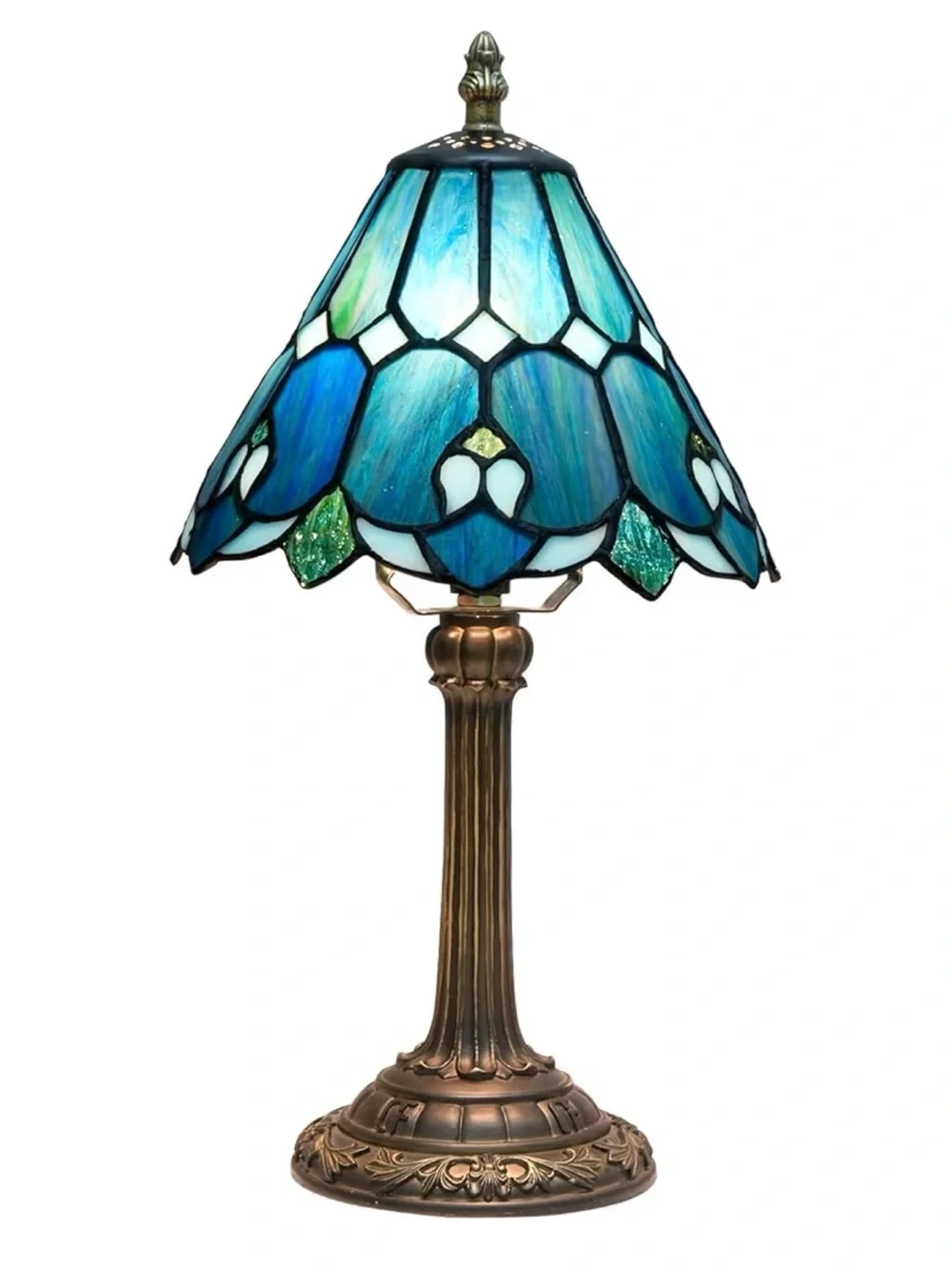 Vintage Style Blue Stained Glass Table Lamp Bedside Desk Lamp